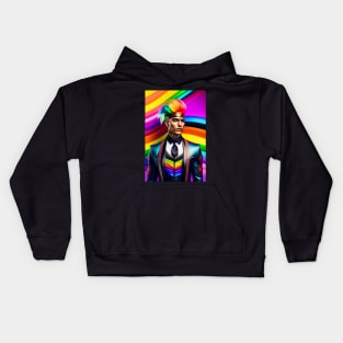 A man with a rainbow hair style on his head. Kids Hoodie